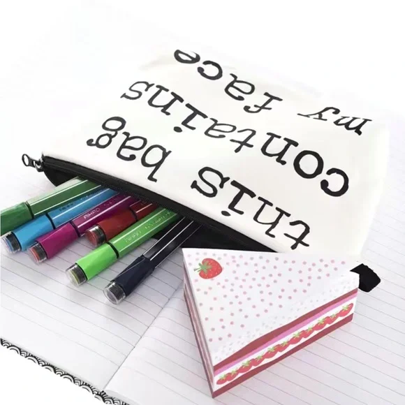 NWT “This Bag contains my face” Make up bag White bag with black lettering - Picture 5 of 5